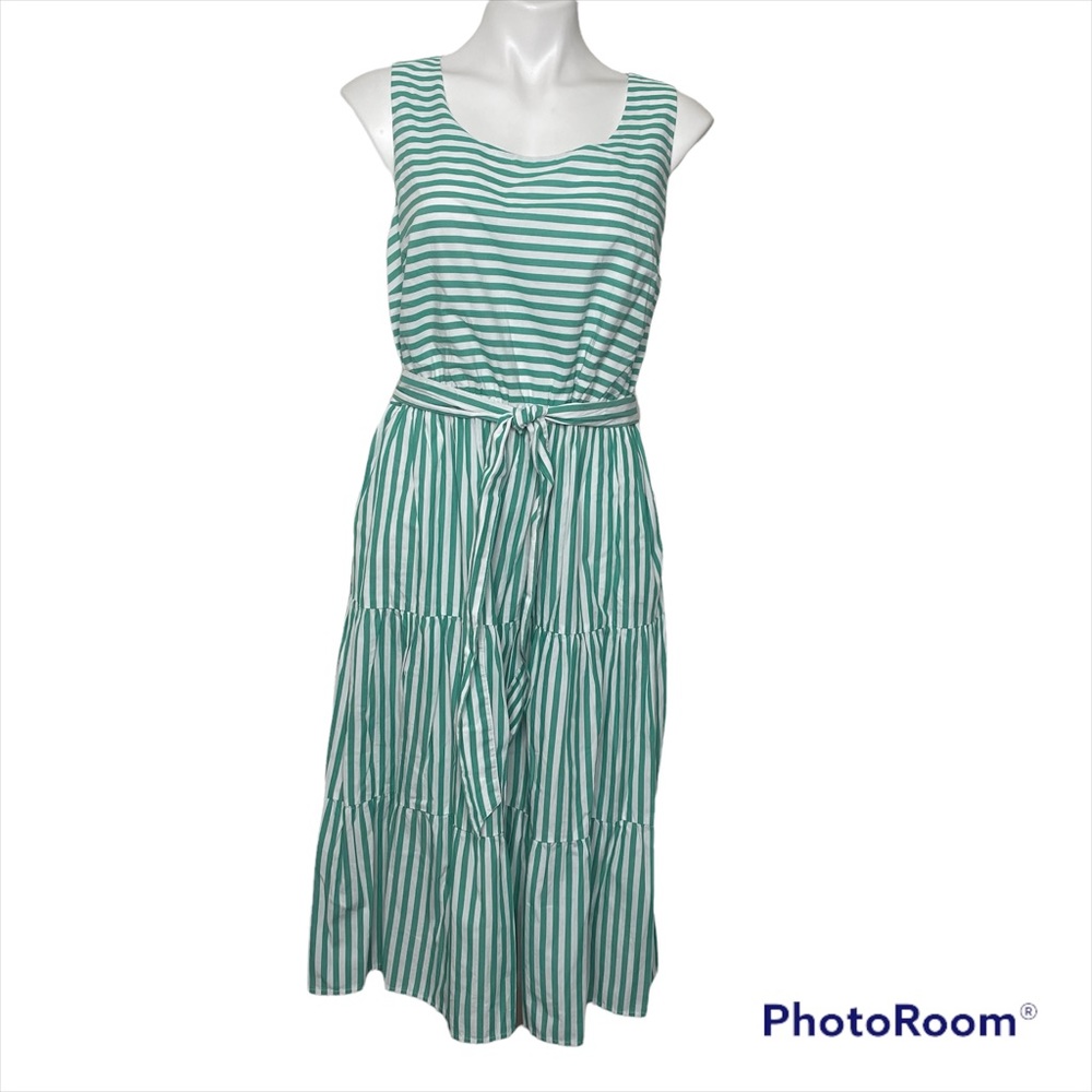 Kim Rogers Green White Striped Dress M Jade Spring NWT Sleeveless Tie Waist New